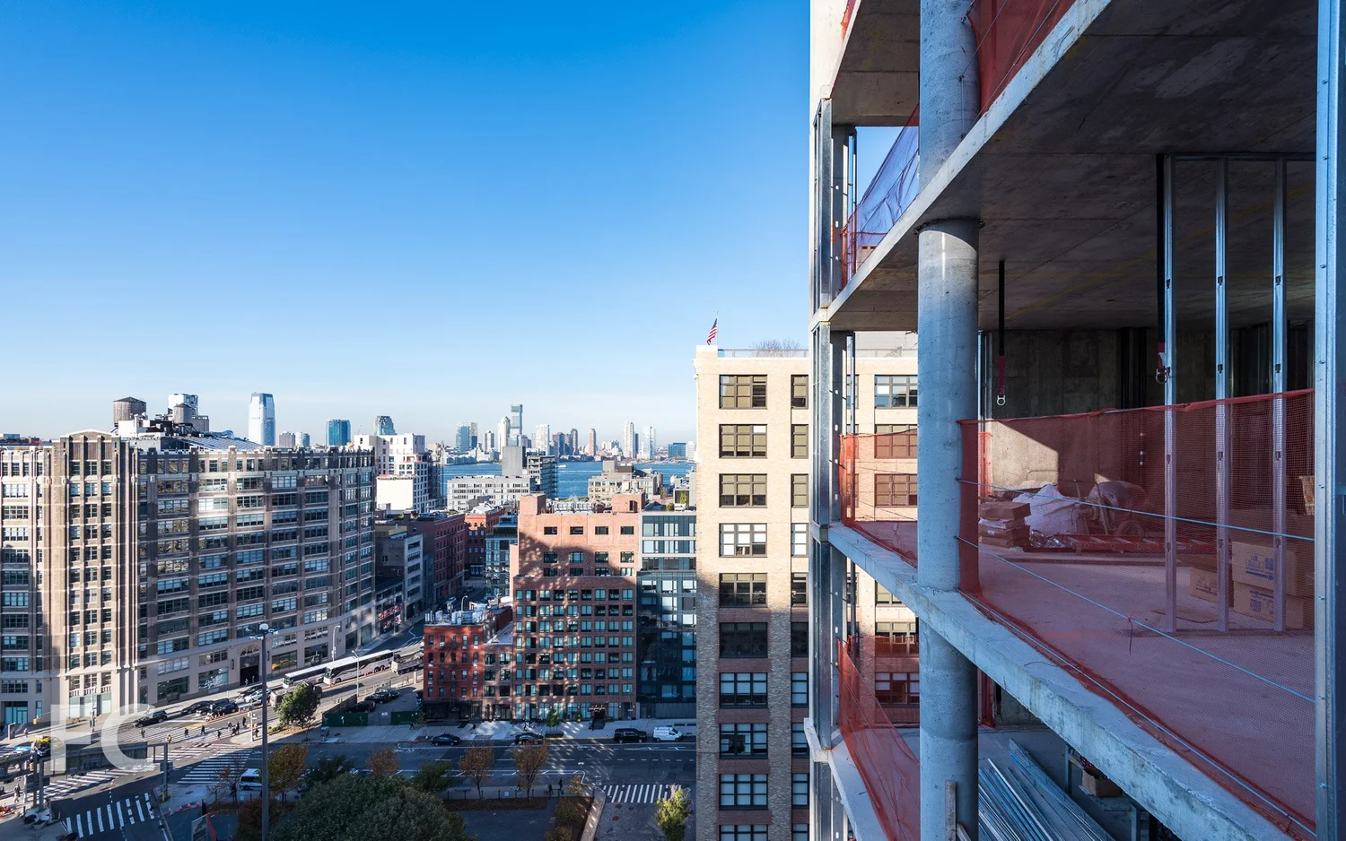 View west from an upper floor during construction