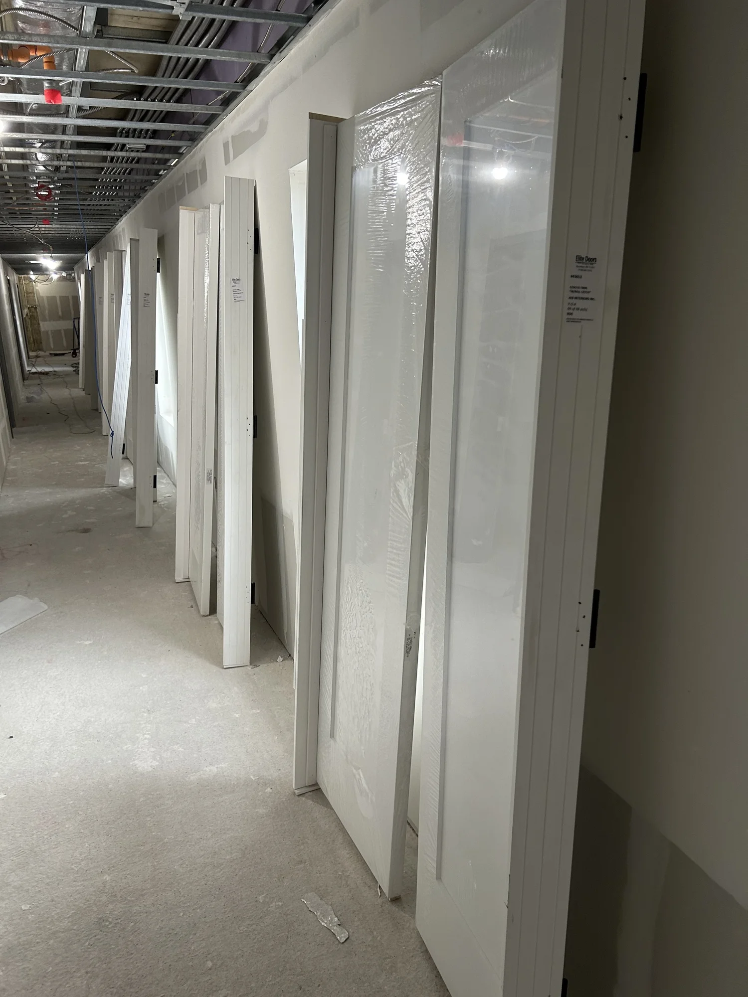 Unit entry doors staged in the corridor